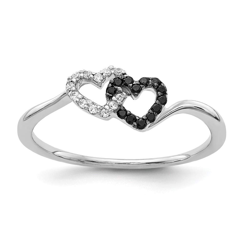 FB Jewels 14K White Gold Black & White Diamond Heart Ring for Women - Elegant Valentine's Day Gift, Anniversary Jewelry & Romantic Proposal Ring