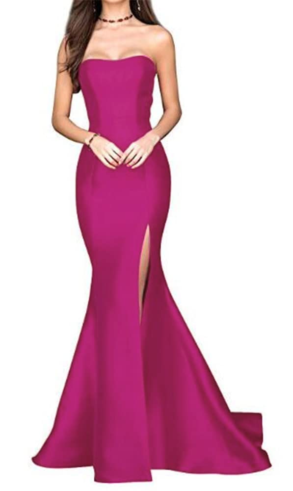 Elegant Fuchsia Mermaid Prom Dress with High Slit & Backless Design - Women's Formal Evening Gown Size 8 for Homecoming, Pageants & Special Occasions