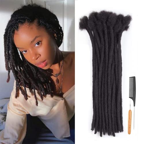 100% Real Human Hair Dreadlock Extensions for Men & Women - 20 Strands Handmade Permanent Loc Extensions (10 Inch) - Bleach & Dye Safe | Perfect for Natural Hairstyles, Protective Styling & Cultural Celebrations