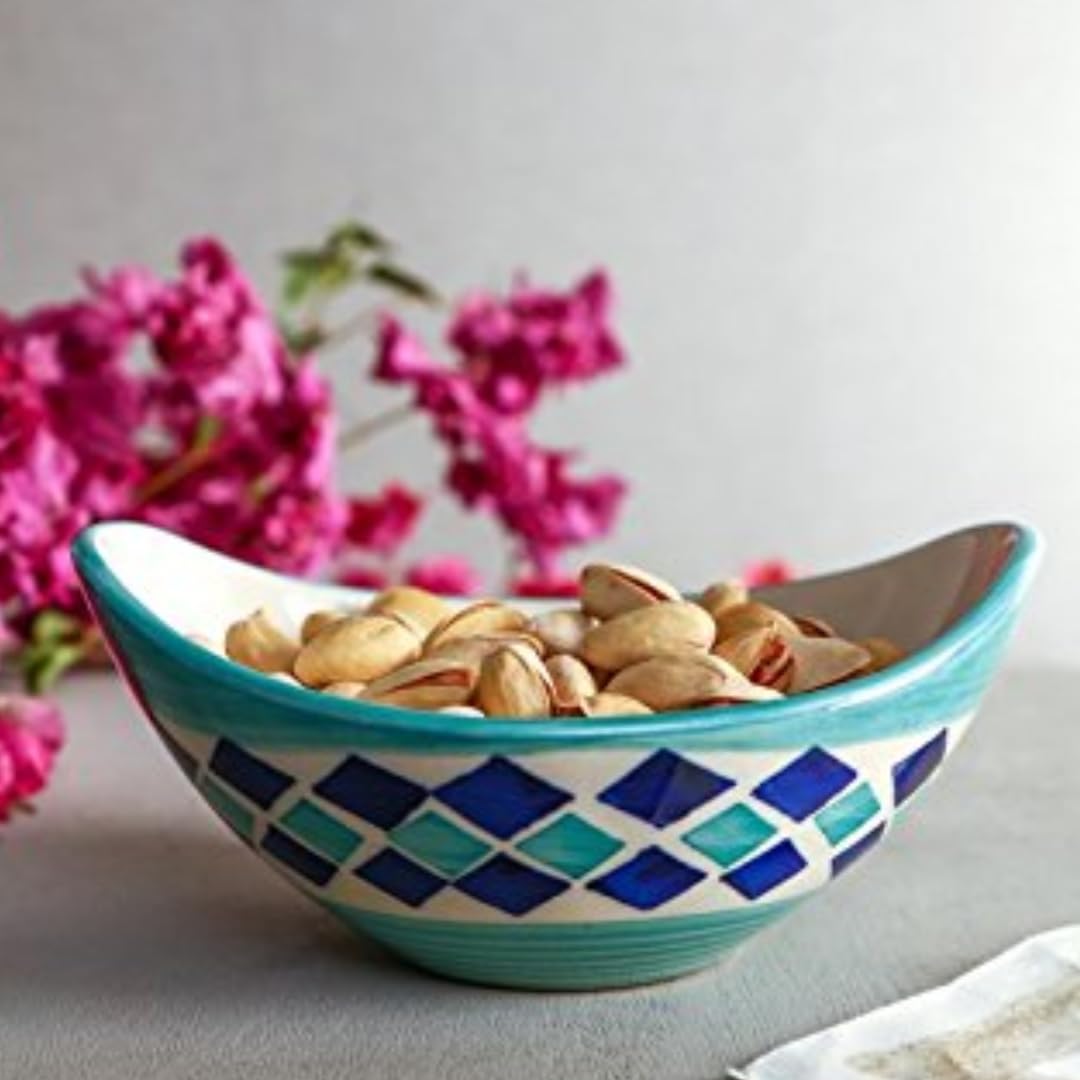 KITTENS Ceramic Serving Bowl Set of 2 - Boat Shaped Snack Bowls, Microwave & Dishwasher Safe, Food Grade Material in Blue - Perfect for Chips, Dips, and Party Snacks