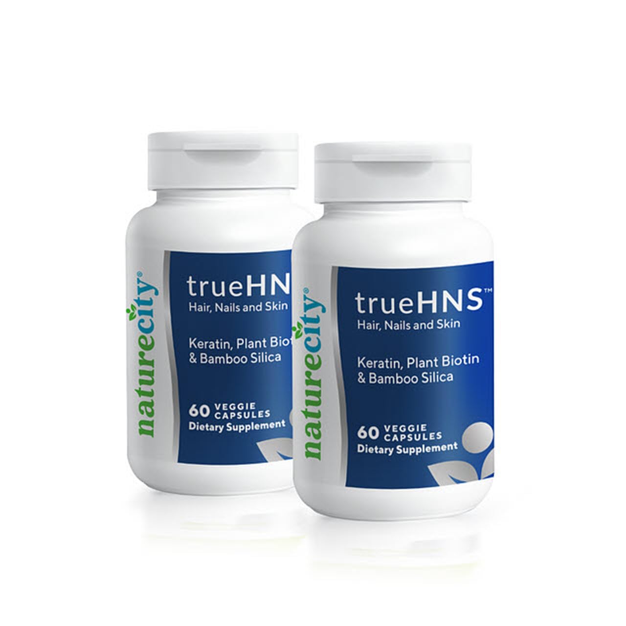 NatureCity True-HNS Hair, Nails & Skin Supplement with Cynatine Keratin & Plant-Based Biotin - 120 Vegan Capsules for Fuller, Stronger Hair & Nails | Non-GMO, Gluten-Free | Perfect for Daily Beauty & Wellness Routine