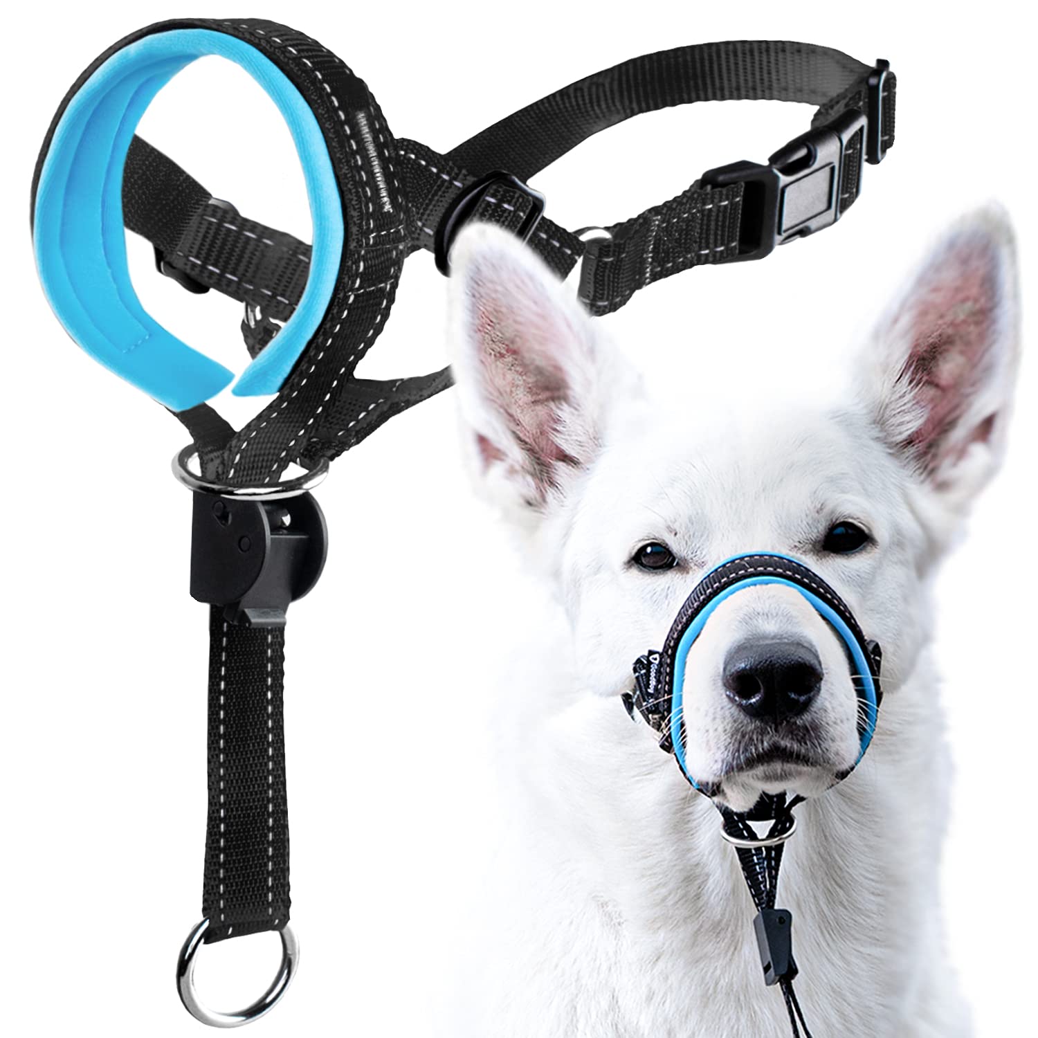 GoodBoy No-Pull Dog Head Halter with Safety Strap - Gentle Training Solution for Small, Medium & Large Dogs - Padded Head Collar Stops Leash Pulling - Includes Training Guide - Perfect for Walks, Jogging & Obedience Training (Size 1, Blue)