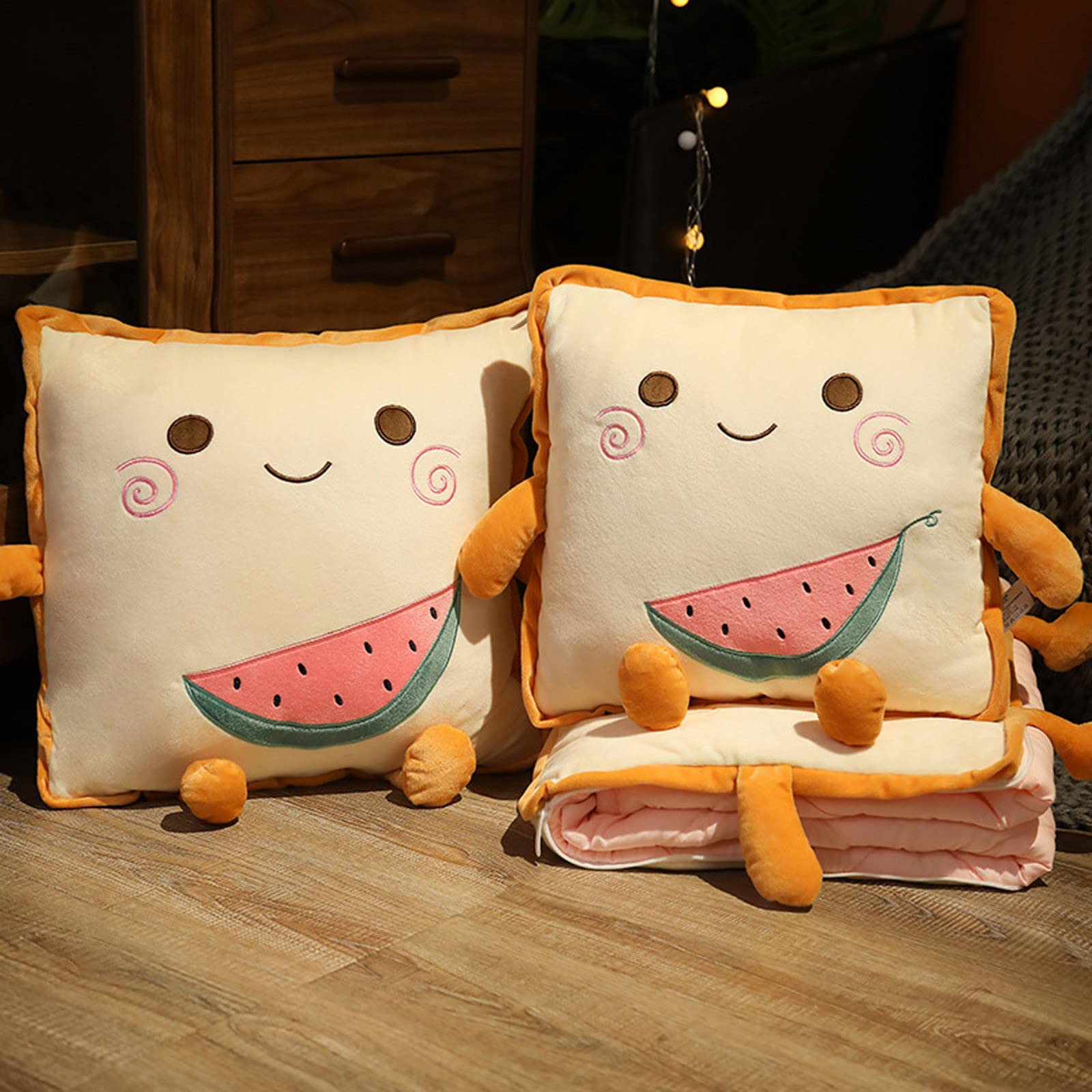 Soft 2-in-1 Plush Fruit Travel Blanket & Pillow Set - Cute Hugging Pillow & Cozy Blanket Combo for Kids & Adults | Perfect for Airplane, Train, Camping, Office & Home Use