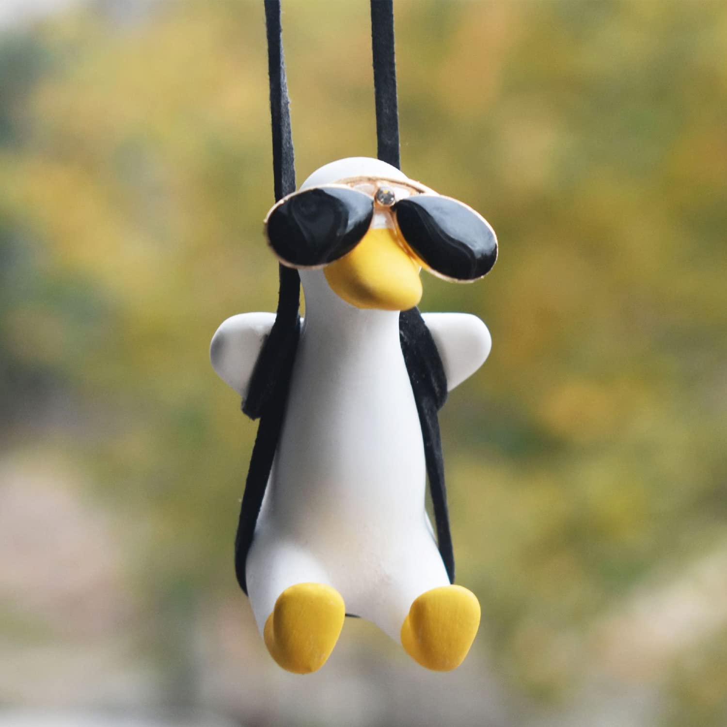 Swinging Duck Car Hanging Ornament - Cute Sunglasses Duck Pendant for Rear View Mirror | Fun Car Accessories for Road Trips & Daily Commutes