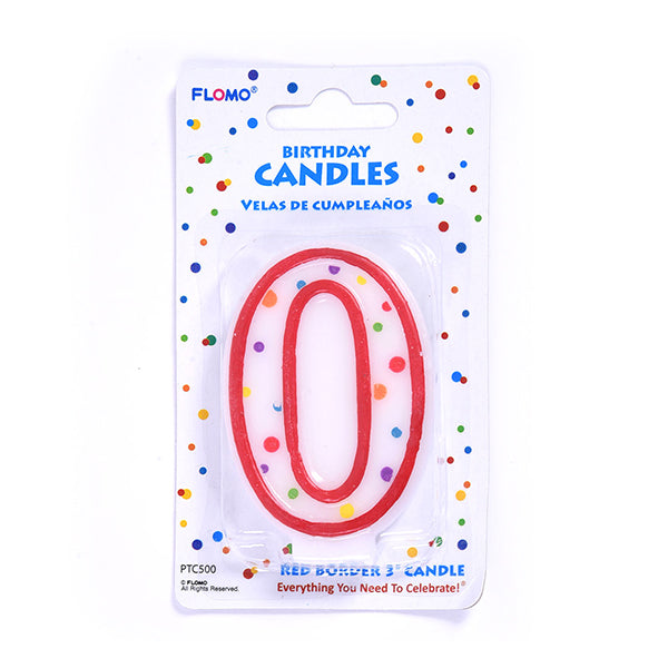 3-Pack Red Border Number 0 Birthday Candles - Perfect for Birthday Cakes, Anniversary Celebrations & Special Occasions