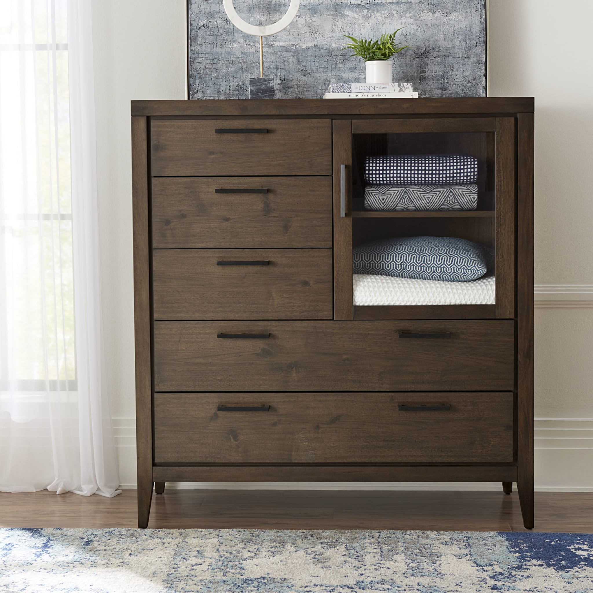 Boracay 5-Drawer 1-Door Walnut Sweater Chest Dresser - Wild Oats Brown (2024) | Perfect for Bedroom Storage, Closet Organization & Home Decor
