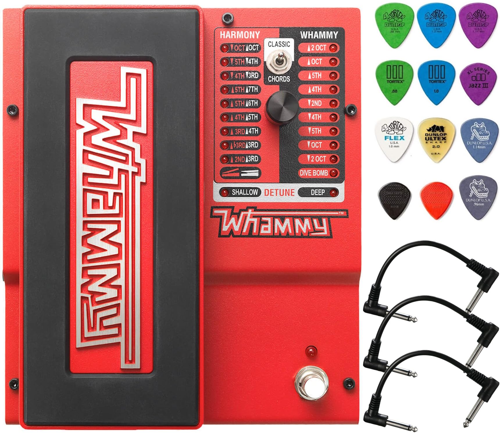 Digitech Whammy 5 Guitar Effects Pedal with Pitch Shifting - Bundle Includes 3 Patch Cables & Dunlop Variety Pick Pack - Perfect for Live Performances, Studio Recording & Guitar Effects Experimentation