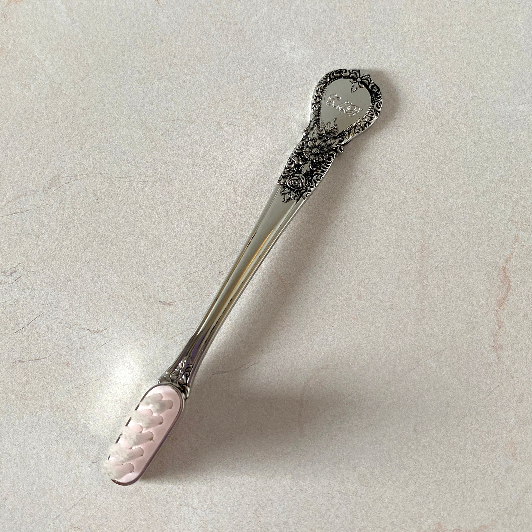 Pink Pewter Handle Baby Toothbrush - Soft Bristles for Gentle Cleaning - Perfect for Infants & Toddlers - Ideal for First Teeth & Oral Care Routine