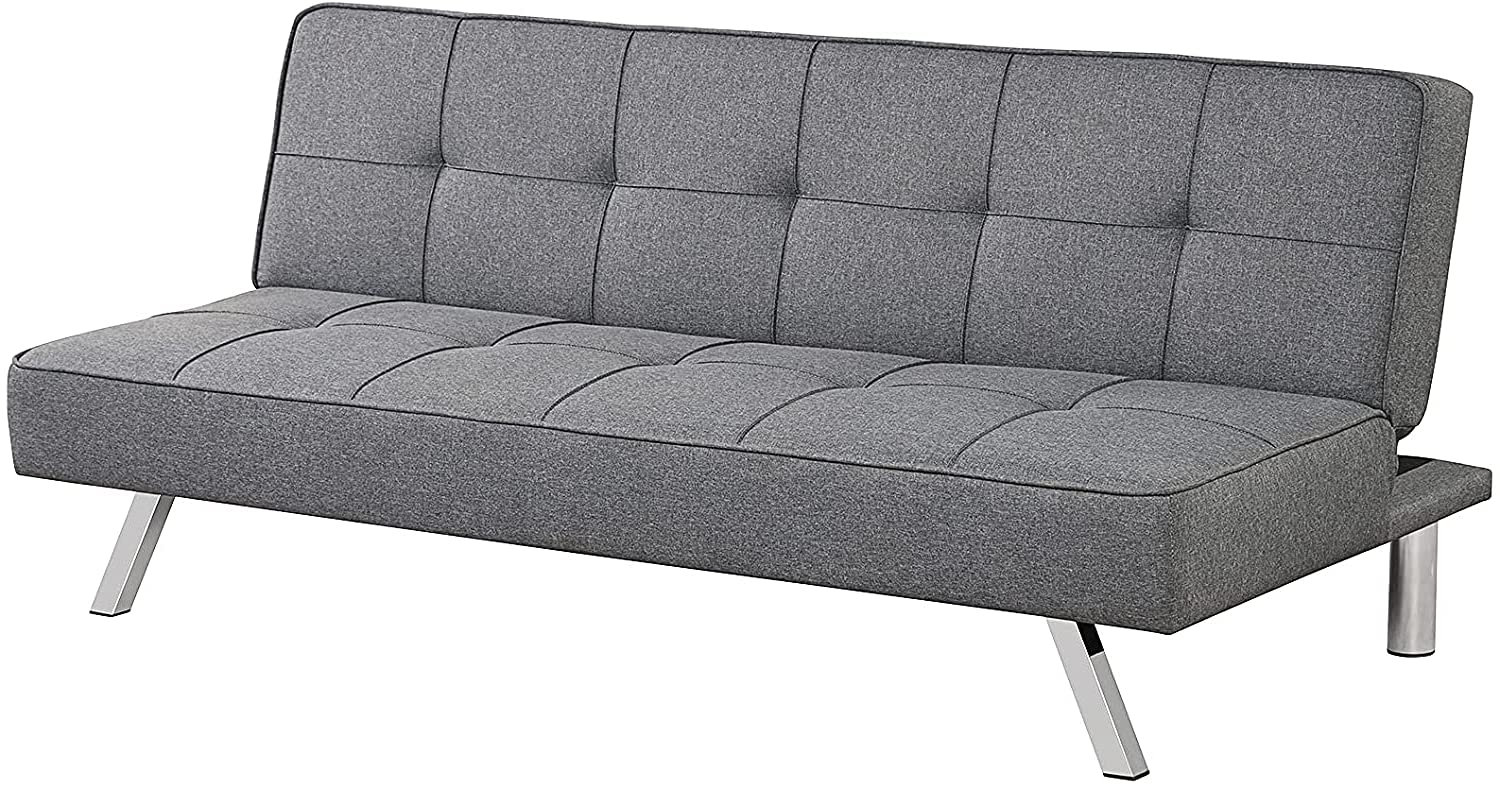 Topment Modern 3-Seater Adjustable Linen Sofa Bed - Convertible Sleeper Couch for Living Room, Dorm, Home & Office - Gray | Perfect for Small Spaces, Guest Rooms & Multi-Functional Furniture Needs