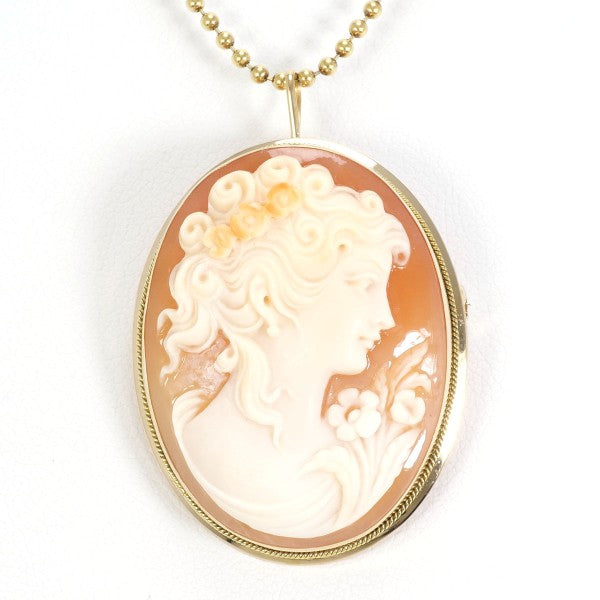 18K Yellow Gold Shell Cameo 2-Way Convertible Necklace & Brooch – Elegant Vintage Jewelry for Weddings, Parties & Special Occasions