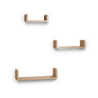 Modern Floating Wall Shelves Set of 3 - Laminated MDF U-Shaped Wall Decor with Beech Veneer Finish | Perfect for Living Room, Bedroom & Office Organization
