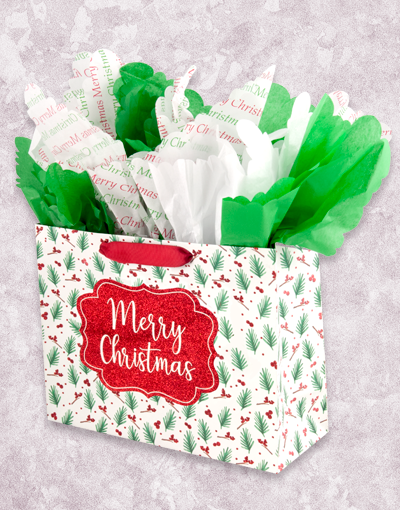 Festive Christmas Pine & Berries Gift Bags - Elegant Holiday Party Favors, Stocking Stuffers & Gift Wrapping for Christmas Celebrations