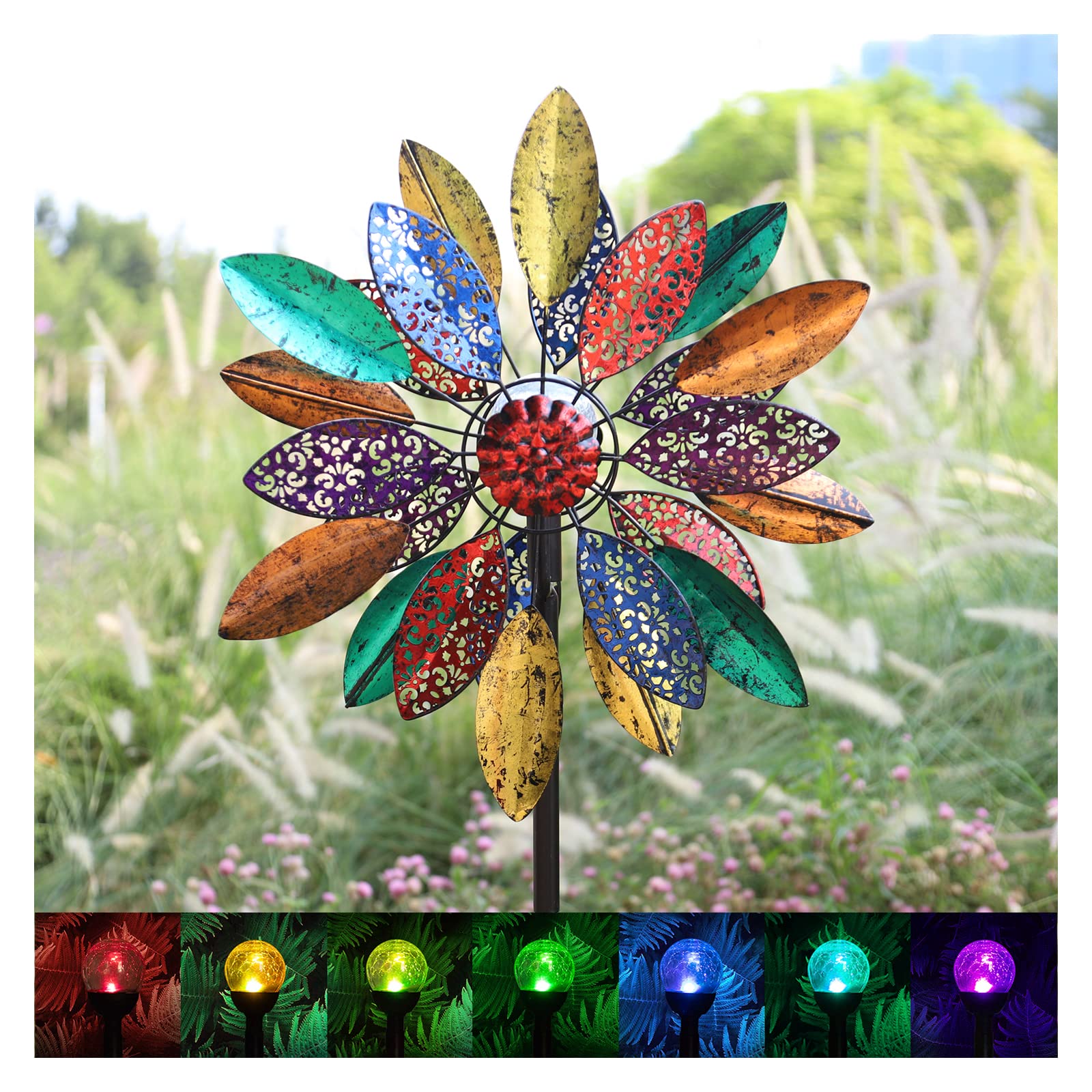 Solar Powered Garden Wind Spinners with LED Lights - 20