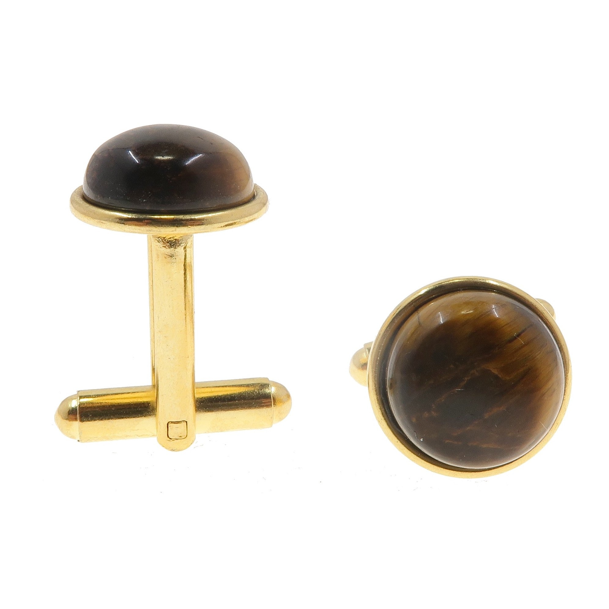 Elegant Tigers Eye Cufflinks - Brown Shiny Stone with Gold Finish | Perfect for Weddings, Business Meetings & Formal Events