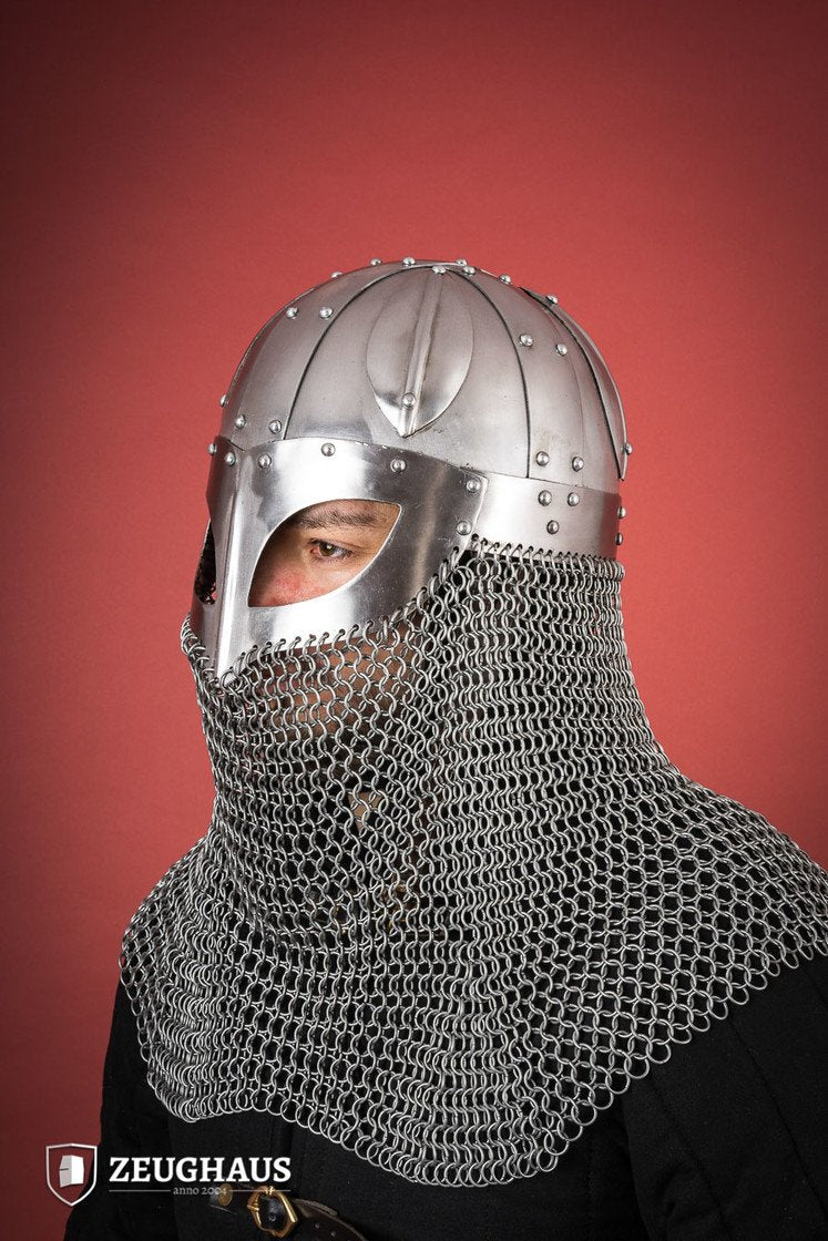 Viking Spectacle Helmet with Aventail - 1.6mm Polished Steel - Medieval Armor Replica for LARP, Cosplay & Historical Reenactment