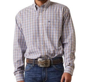 Ariat Men's Long Sleeve Work Shirt - White & Blue Plaid Flannel for Farming, Ranching & Outdoor Work