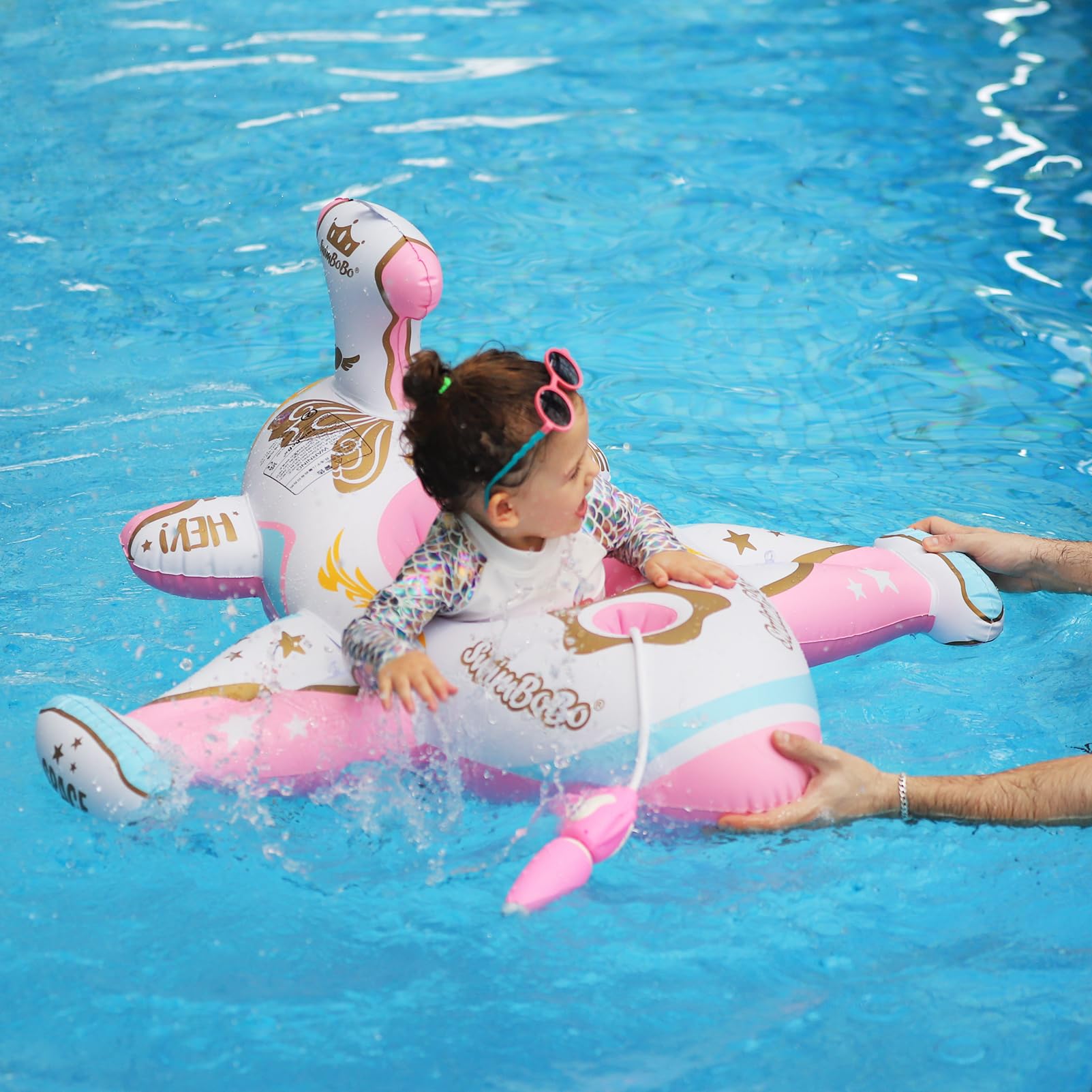 **Swimbobo Toddler Pool Float with Seat - Inflatable Ride-On Airplane Baby Float for Kids, Safe & Fun Outdoor Water Toy for Swimming, Beach, and Backyard Play**