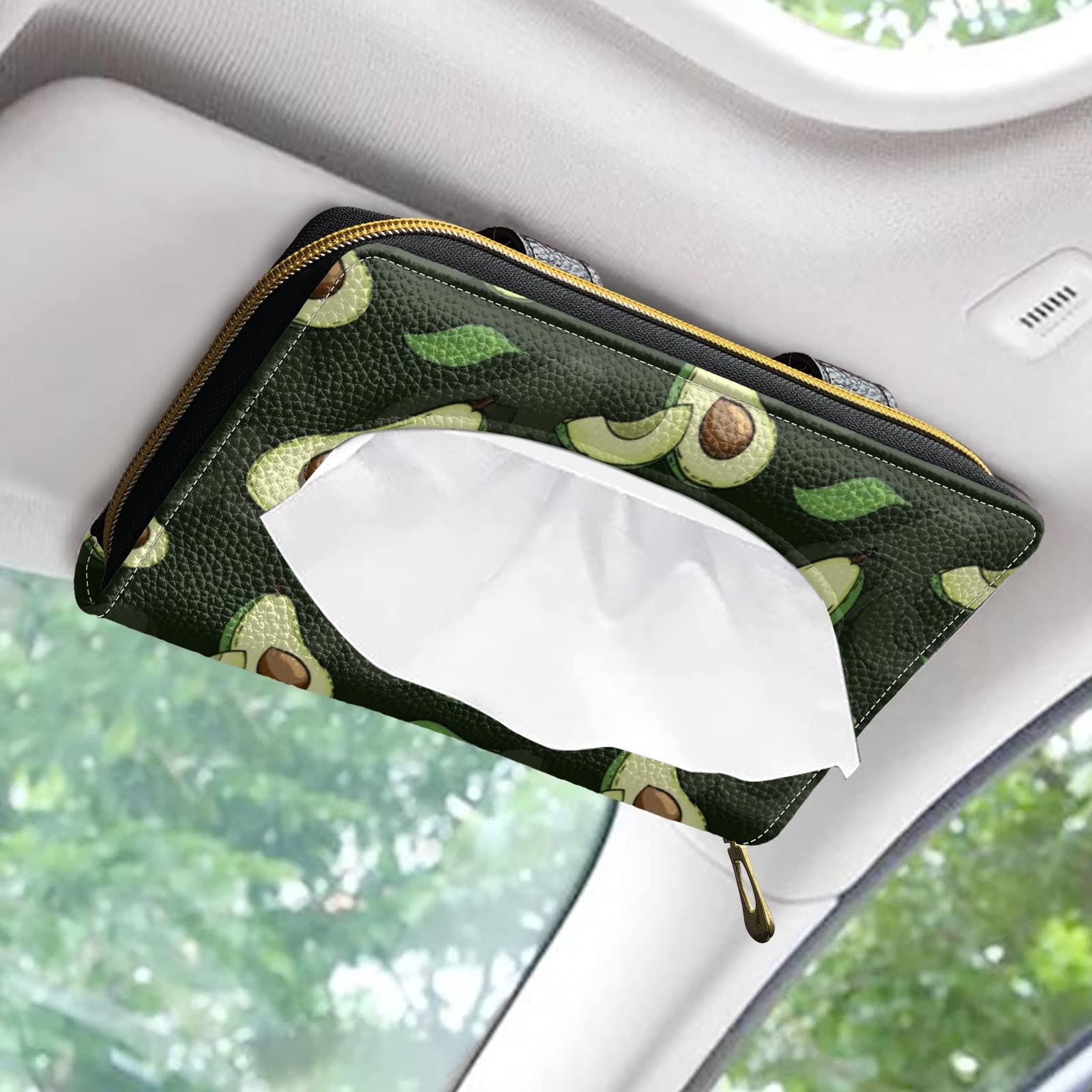 Avocado Print Car Tissue Box Holder - PU Leather Backseat Organizer for Auto Accessories | Car & Vehicle Use