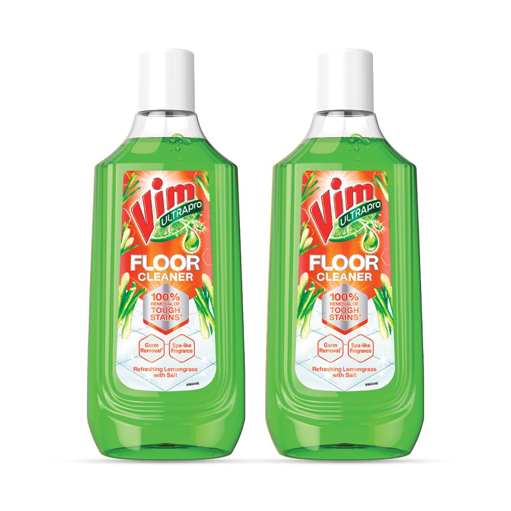 Vim Floor Cleaner 1000ml - Refreshing Lemongrass with Salt | Deep Cleans & Removes 100% Stains | Long-Lasting Fragrance | Pack of 2 | Ideal for Kitchen, Bathroom & Hard Floor Cleaning