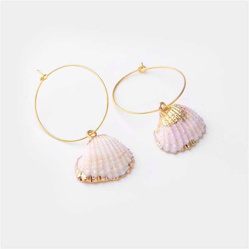 Natural Shell Jewelry Set for Women - Gold Chain Necklace with Conch Pendant & Matching Shell Drop Earrings (5 Metal Colors) | Perfect for Beach Vacations, Summer Outfits & Boho Fashion