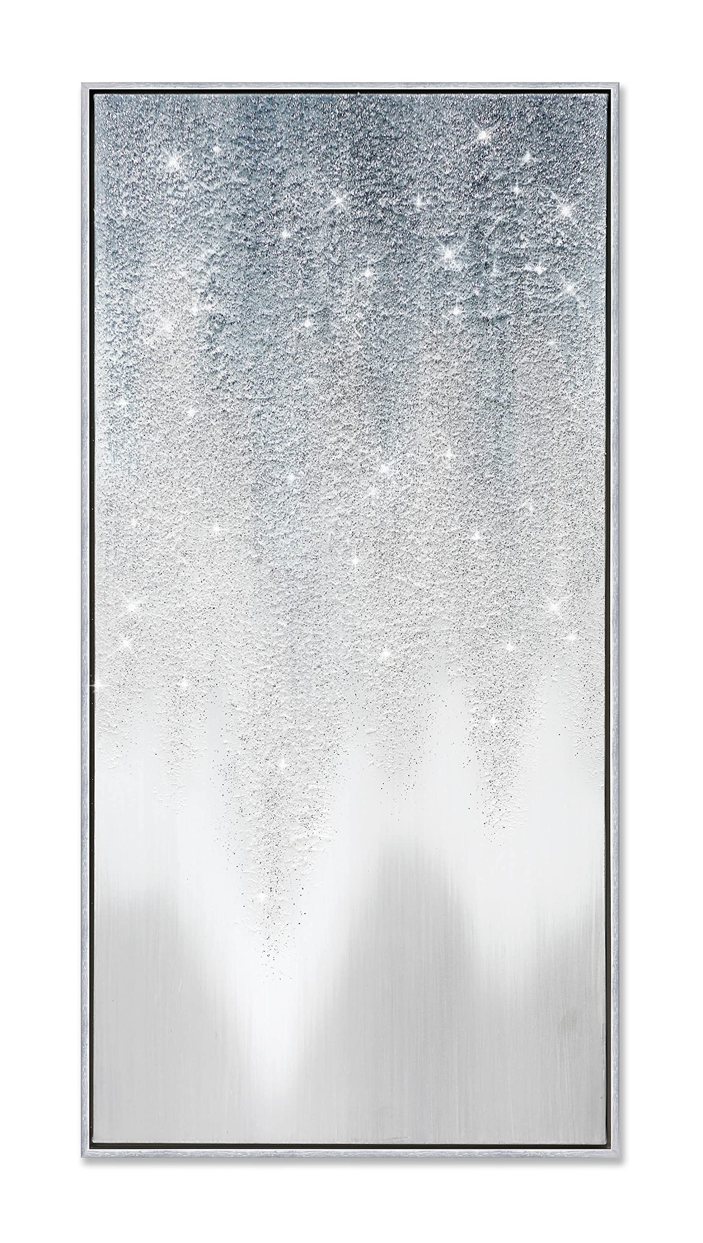 Hand Painted Silver Abstract Oil Painting on Canvas - Gray Gradient Wall Art with Sand Texture & Glitter Accents - 40x20 Inch Large Vertical Modern Decor for Living Room & Bedroom - Perfect for Contemporary Home & Office Spaces