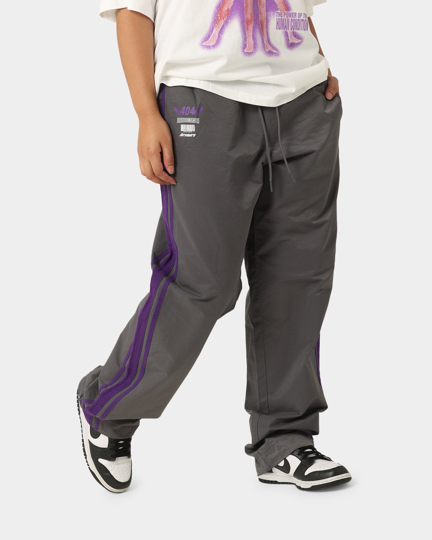 404 Racer Trackpant Charcoal/Purple - Men's Athletic Joggers for Running, Gym & Casual Wear - High-Performance Workout Pants with Moisture-Wicking Fabric
