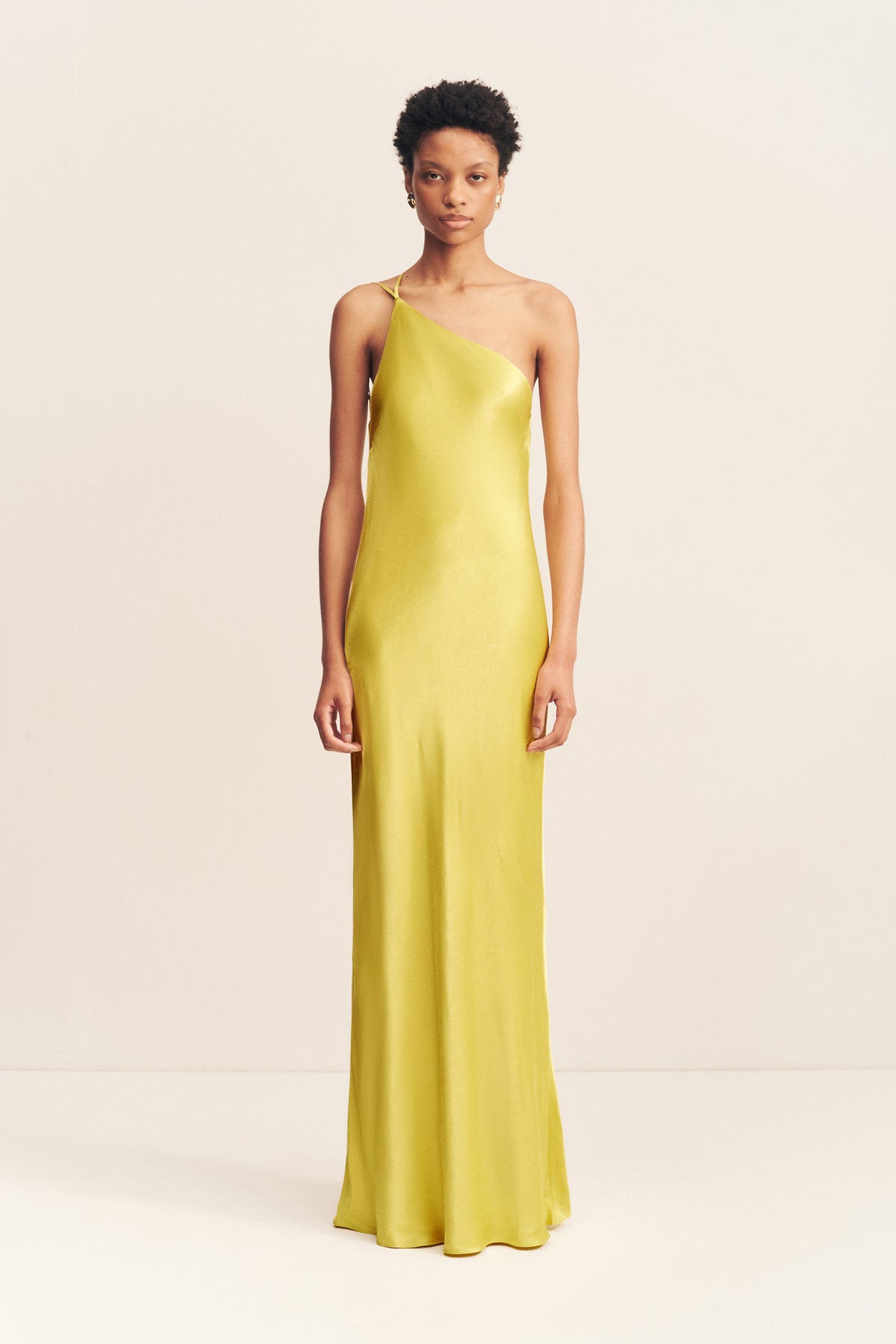 SOFIA One Shoulder Cowl Maxi Dress in Lime - Elegant Long Formal Gown for Weddings, Parties & Evening Events
