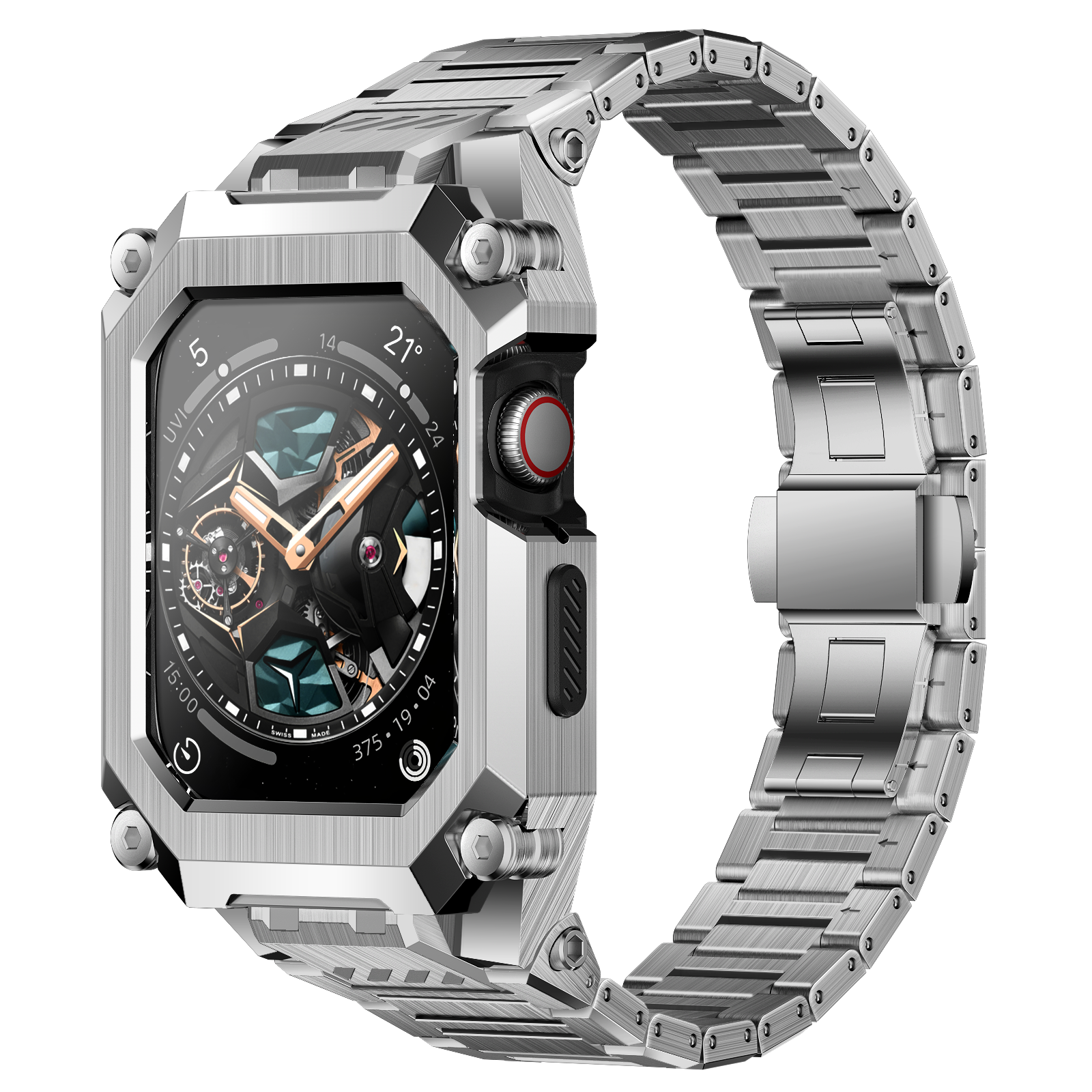 UB Steel Premium Stainless Steel Band for Apple Watch - Silver | Durable Metal Replacement Strap for Workout, Office & Everyday Wear