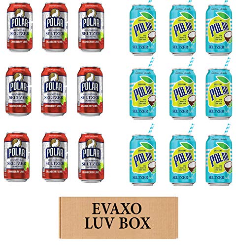 LUV BOX - Variety Pack Polar Seltzer Water, 12oz Cans (18-Pack) - Cranberry Lime & Seltzer'ade Coconut Lemonade Flavors | Refreshing Sparkling Water for Parties, Office, Gym & Healthy Hydration