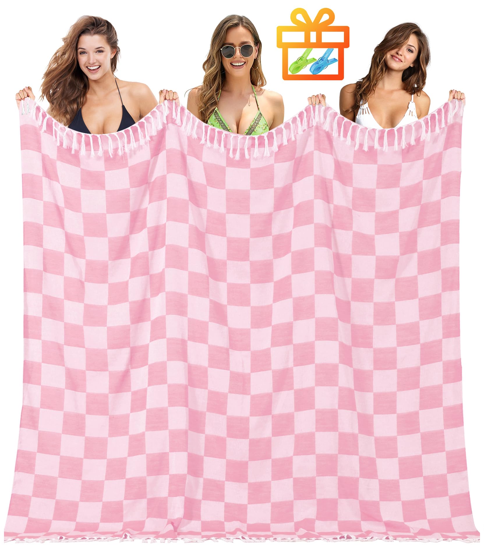 Extra Large Beach Towel Blanket - XXL Pink Plain Pattern for Women & Men - Perfect for Beach, Camping, Travel, Cruise & Airplane Accessories - Soft & Absorbent Outdoor Blanket for Picnics, Road Trips & Summer Adventures