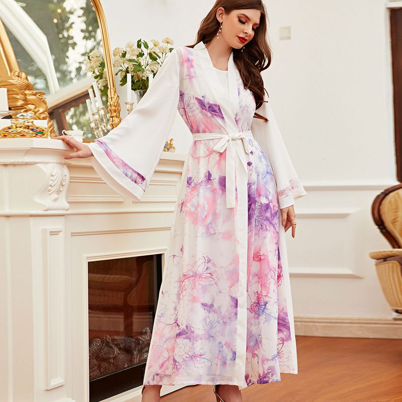 Elegant Floral Printed Muslim Abaya Dress for Women - Modest Islamic Cardigan for Prayer, Hijab & Everyday Wear