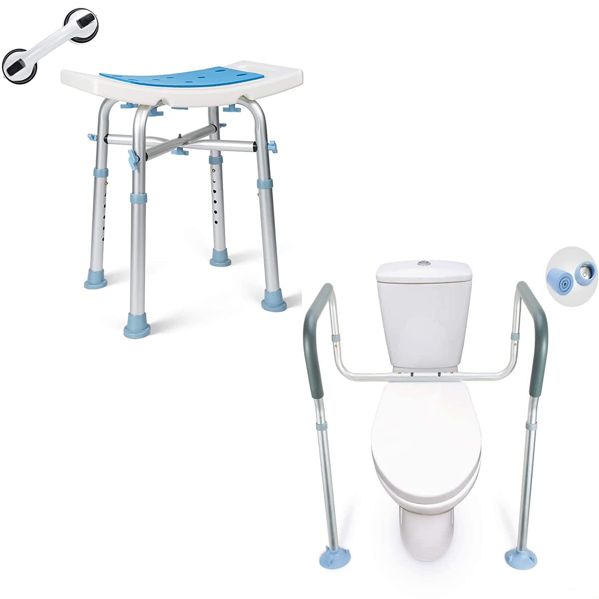 Premium OasisSpace Heavy Duty Shower Chair 500lb Capacity with Toilet Safety Rail - Padded Bath Seat & Free Assist Grab Bar - Medical Bathroom Safety Frame for Elderly, Disabled & Handicap - Ideal for Home Care, Assisted Living & Post-Surgery Recovery
