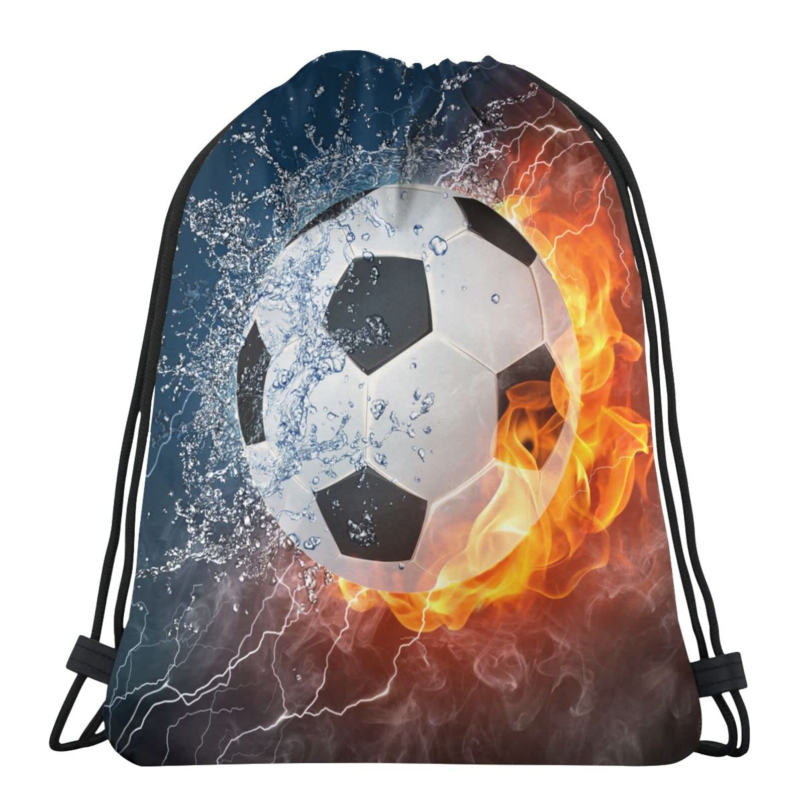 Sports Drawstring Backpack - Waterproof Soccer Gym Bag with Flame & Lightning Design for Men, Women, Boys & Girls - Perfect for Team Activities, Yoga, Travel & Shopping