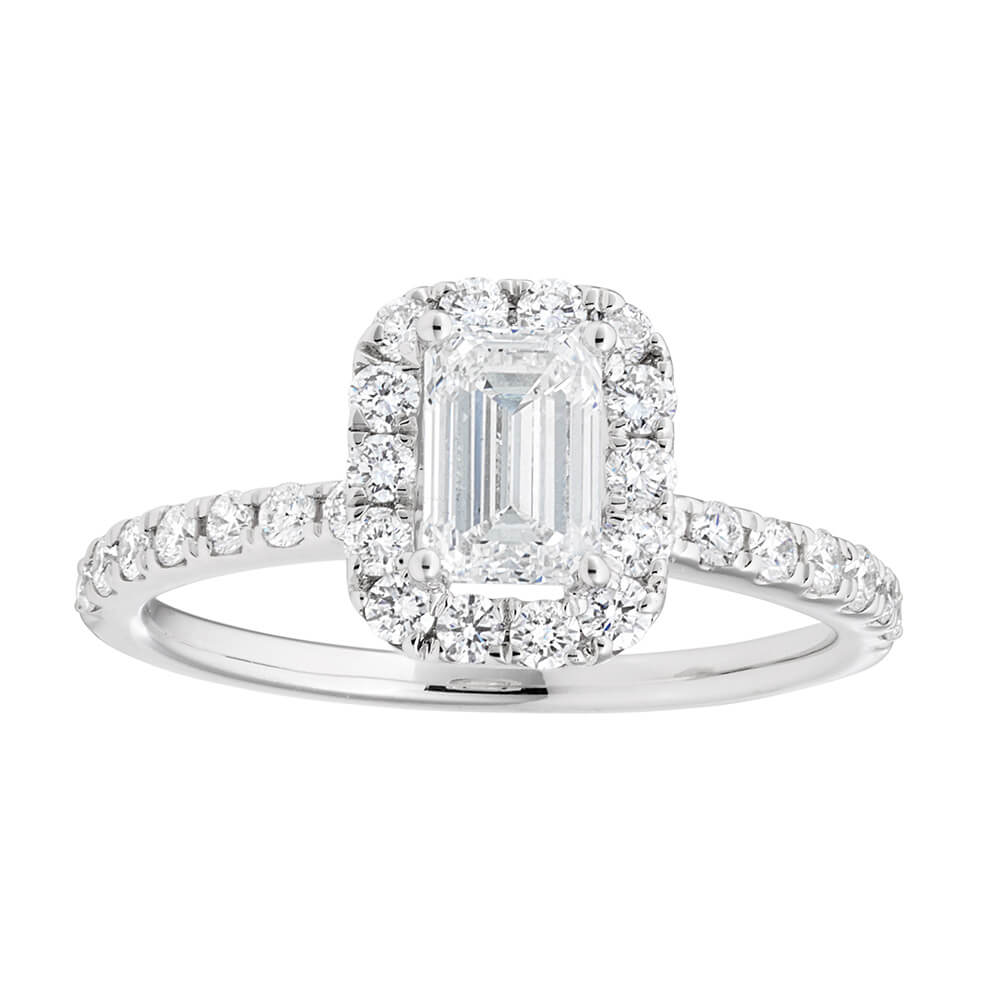 14ct White Gold 1.20 Carat Diamond Ring with 3/4 Carat Emerald Center Stone - Elegant Engagement & Wedding Jewelry for Women