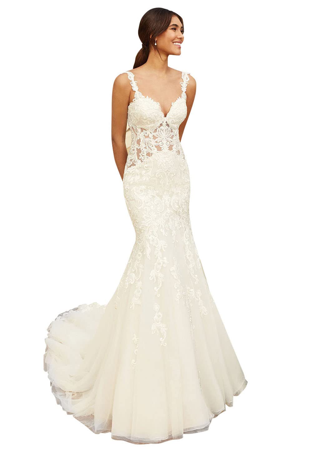 SYYS Lace Appliqued Off Shoulder Wedding Dress for Bride 2022 - Elegant Beach Wedding Gown with Floral Embroidery for Women (SYYS337) | Perfect for Beach, Destination, and Outdoor Summer Weddings