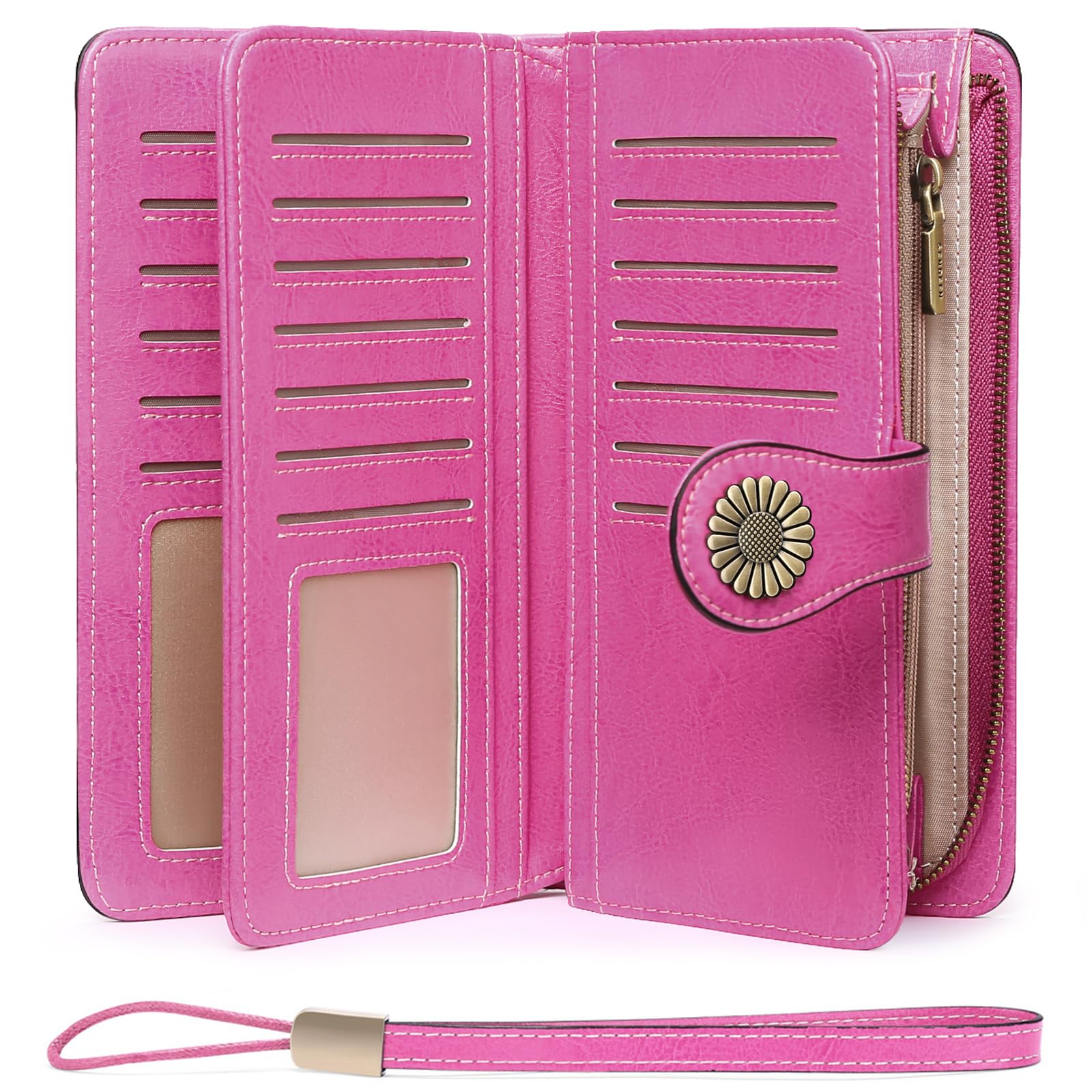 Genuine Leather RFID Blocking Wallets for Women - Slim Credit Card Holder with Large Capacity & Wristlet Strap | Perfect for Travel, Shopping, and Everyday Use