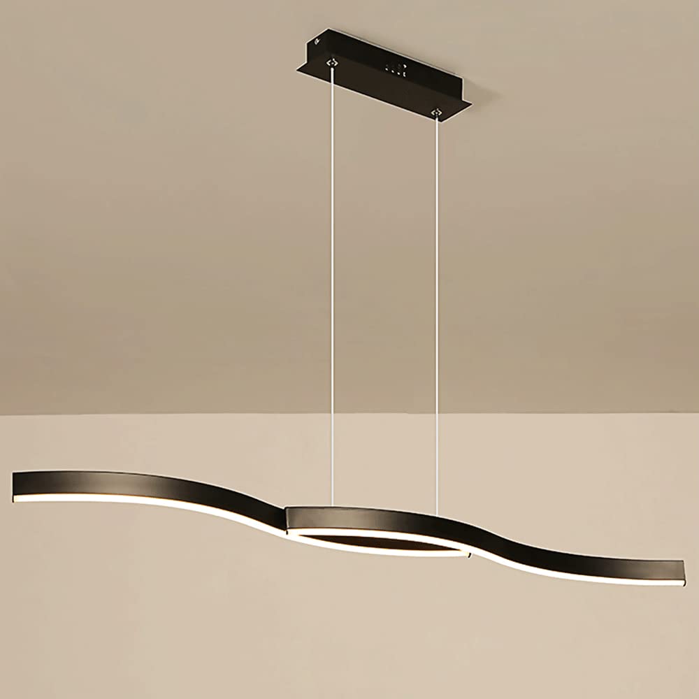 Modern LED Ceiling Suspension Light - Twisted Long Strip Pendant Lighting with Iron Metal Frame & Acrylic Shade - 3000K Warm White - Minimalist Wave Chandelier for Dining Room, Kitchen Island, Living Room & Bedroom Decor