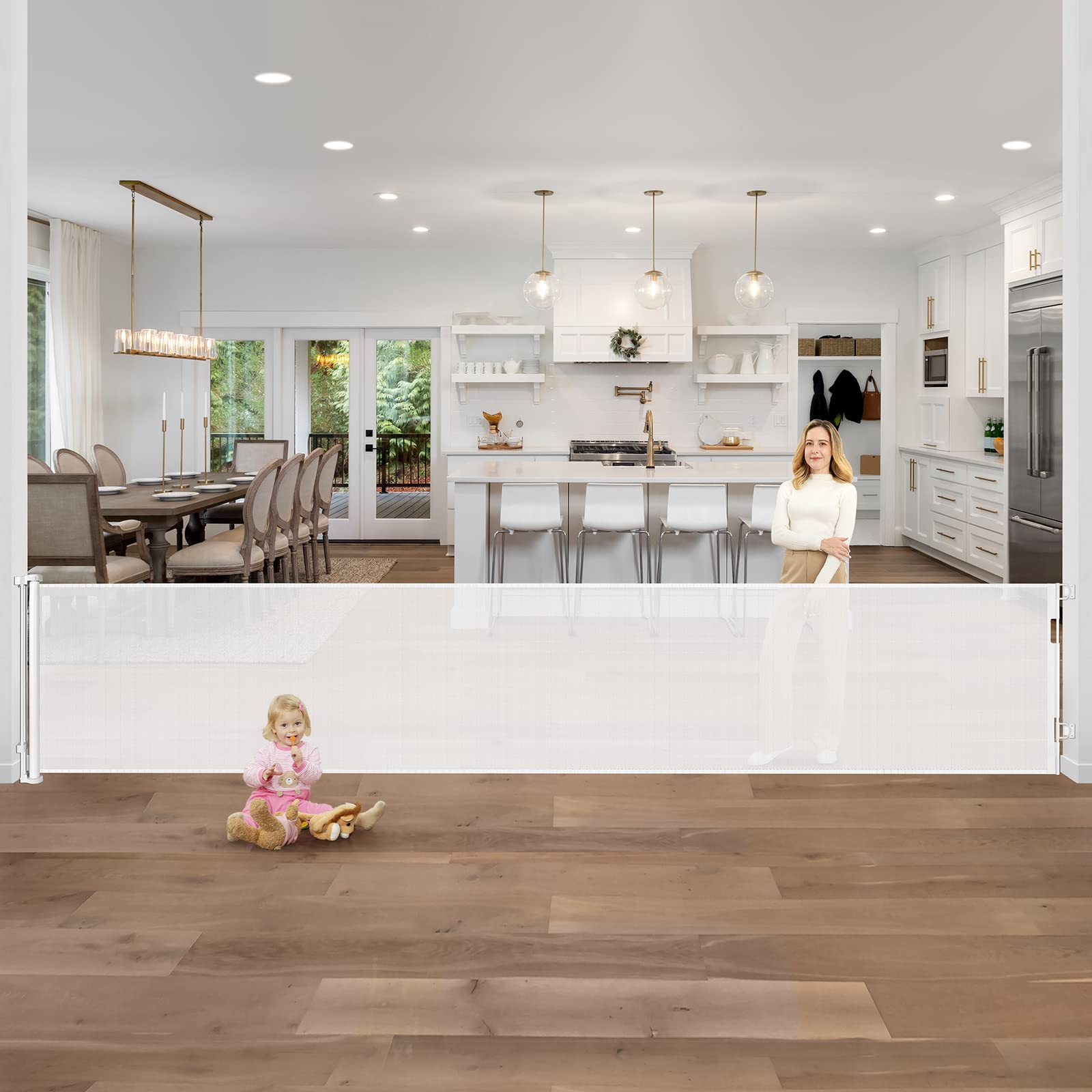 165 Inch Extra Wide Retractable Baby Gate & Pet Gate - Indoor/Outdoor Safety Barrier for Large Openings, Doorways, Stairs and Decks - Perfect for Babies, Toddlers, Dogs and Pets