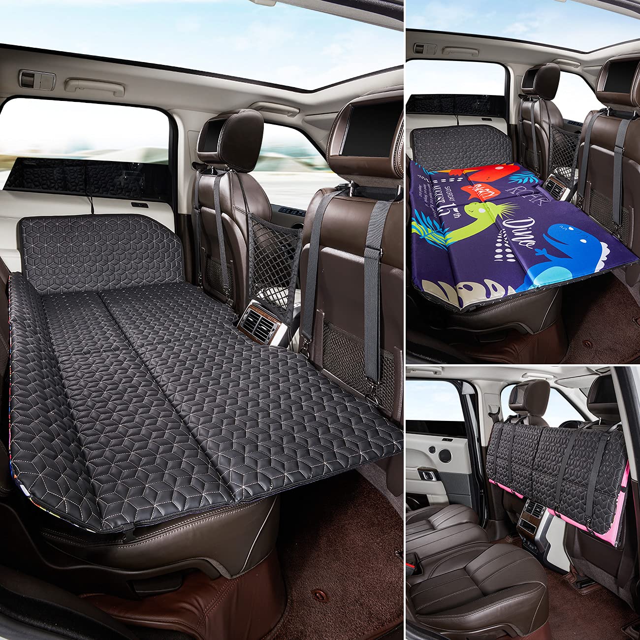 ABE Non-Inflatable Car Mattress - Double-Sided Folding SUV Bed Mattress for Camping & Travel | Portable Back Seat Sleeping Pad (Dinosaur World Design) | Perfect for Road Trips, Camping Adventures & Car Naps