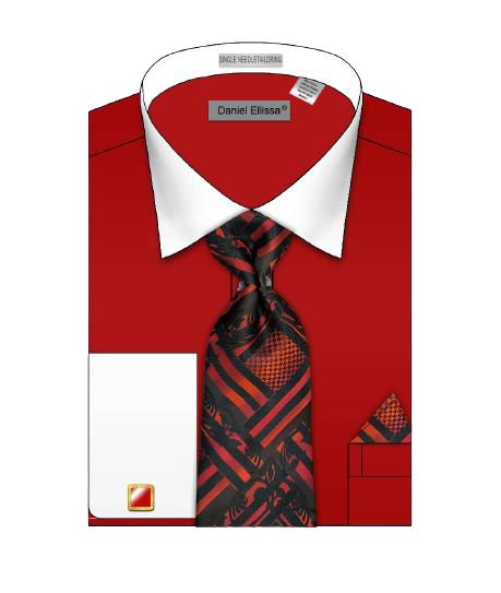 Premium DANIEL ELLISSA DS3825P2 Solid Body White Collar French Cuff Dress Shirt in Red | Formal Business Attire & Office Wear for Men