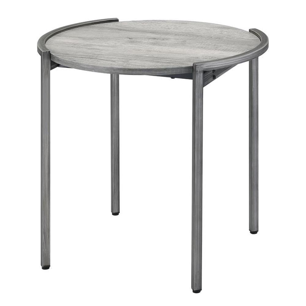 Furniture of America Mordicai Metal Round End Table - Light Gray Finish | Modern Side Table for Living Room, Bedroom, or Office