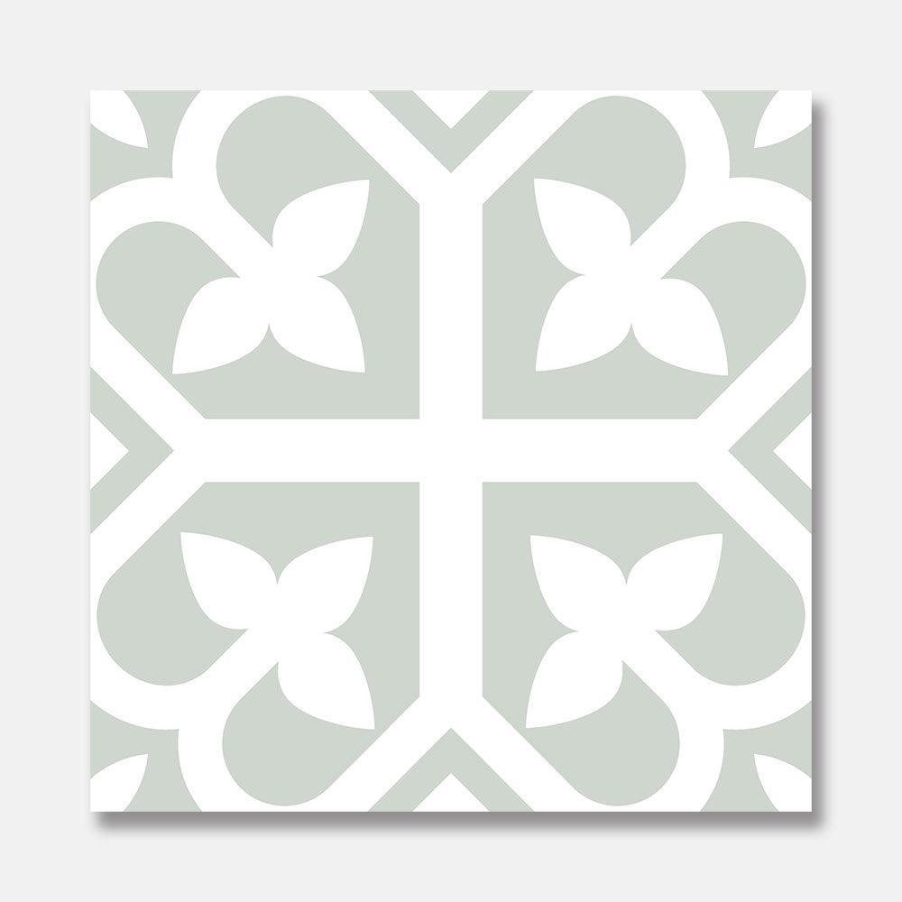 Heritage Lotus Green Encaustic Look 200x200 Matte Tile - Perfect for Bathroom, Kitchen & Living Room Flooring