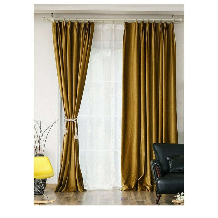 Brittany Velvet Plain Curtains in Ginger Gold - Blackout Drapes for Living Room & Bedroom - Soft Thermal Insulated Window Treatments for Home Decor