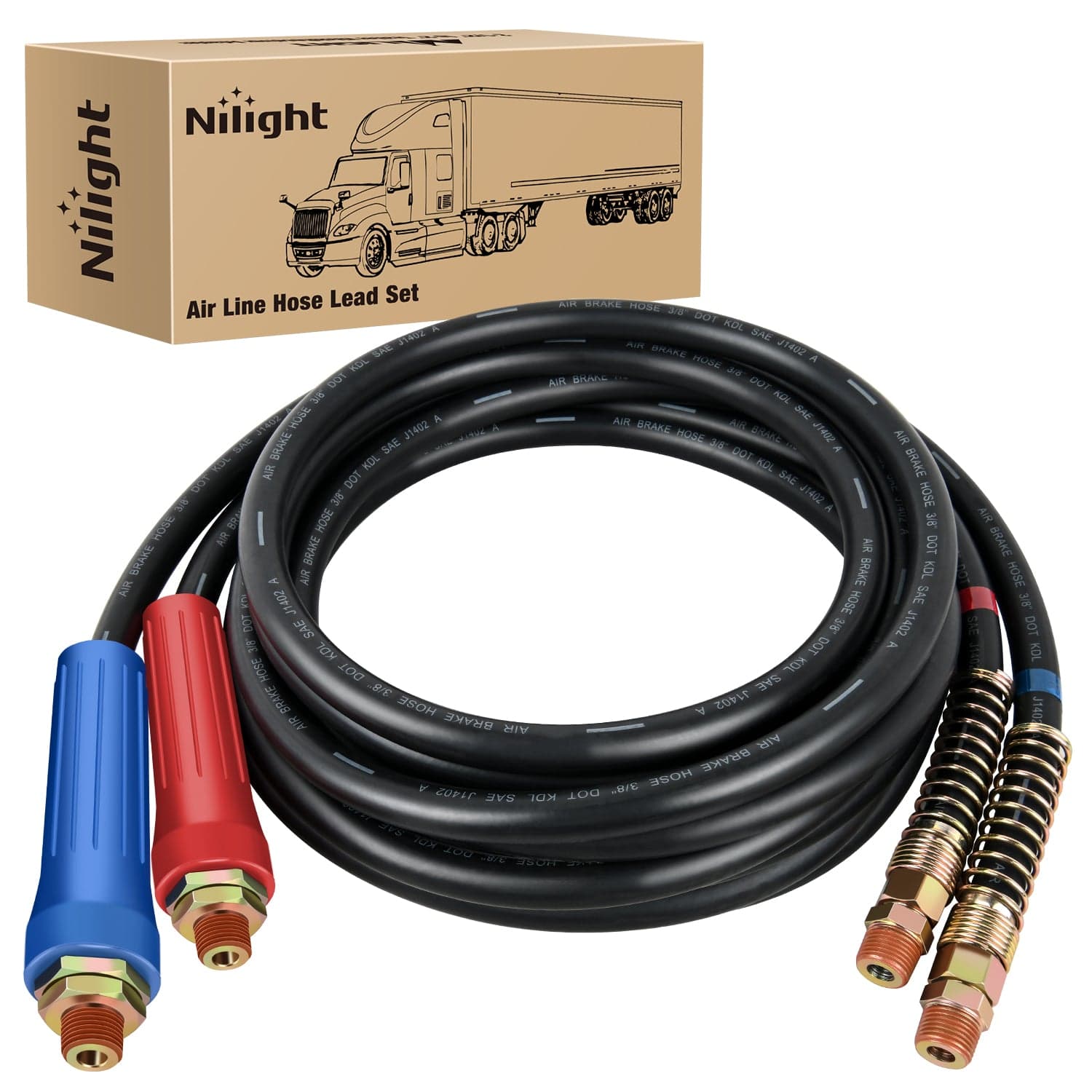 15FT Air Line Hose Assembly - Heavy Duty Rubber Air Hose with 1/2in NPT Swivel Fittings for Pneumatic Tools, Air Compressors & Industrial Applications