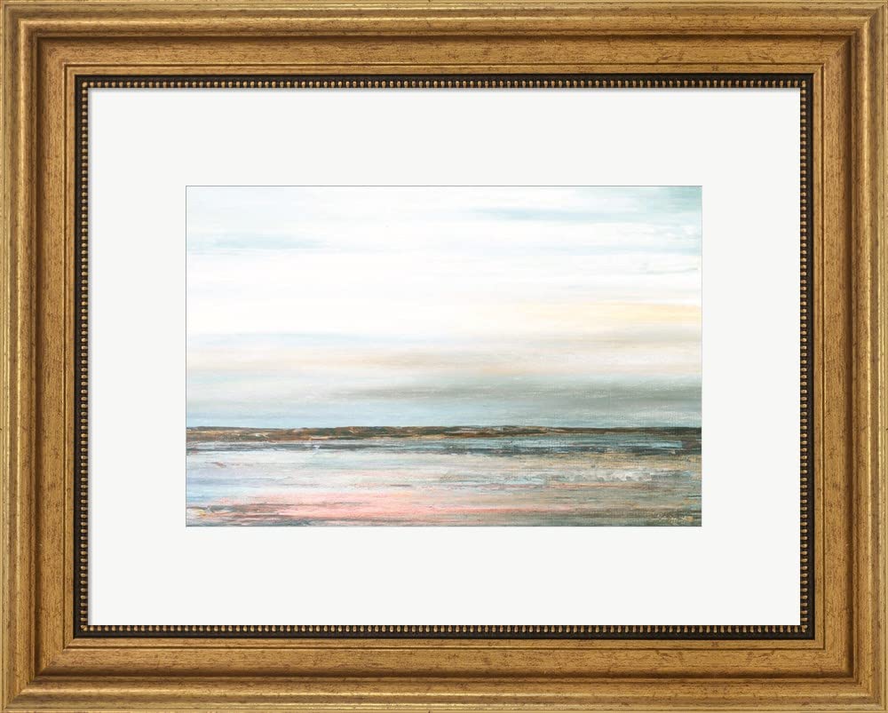 Soft Seas by Stellar Design Studio - Premium Framed Art Print Wall Picture with Wide Gold Frame, 20 x 16 Inches - Perfect for Living Room, Bedroom & Office Decor