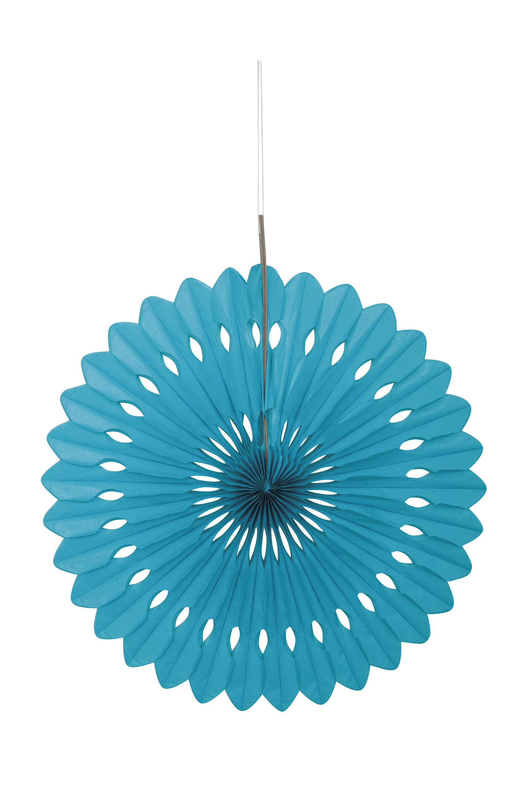 Premium Solid Caribbean Teal Blue Hanging Tissue Paper Fan - 16 Inch Party Decoration for Birthday, Wedding, Baby Shower & Home Decor | Elegant Tissue Paper Pom Poms for Ceiling & Wall Decorations