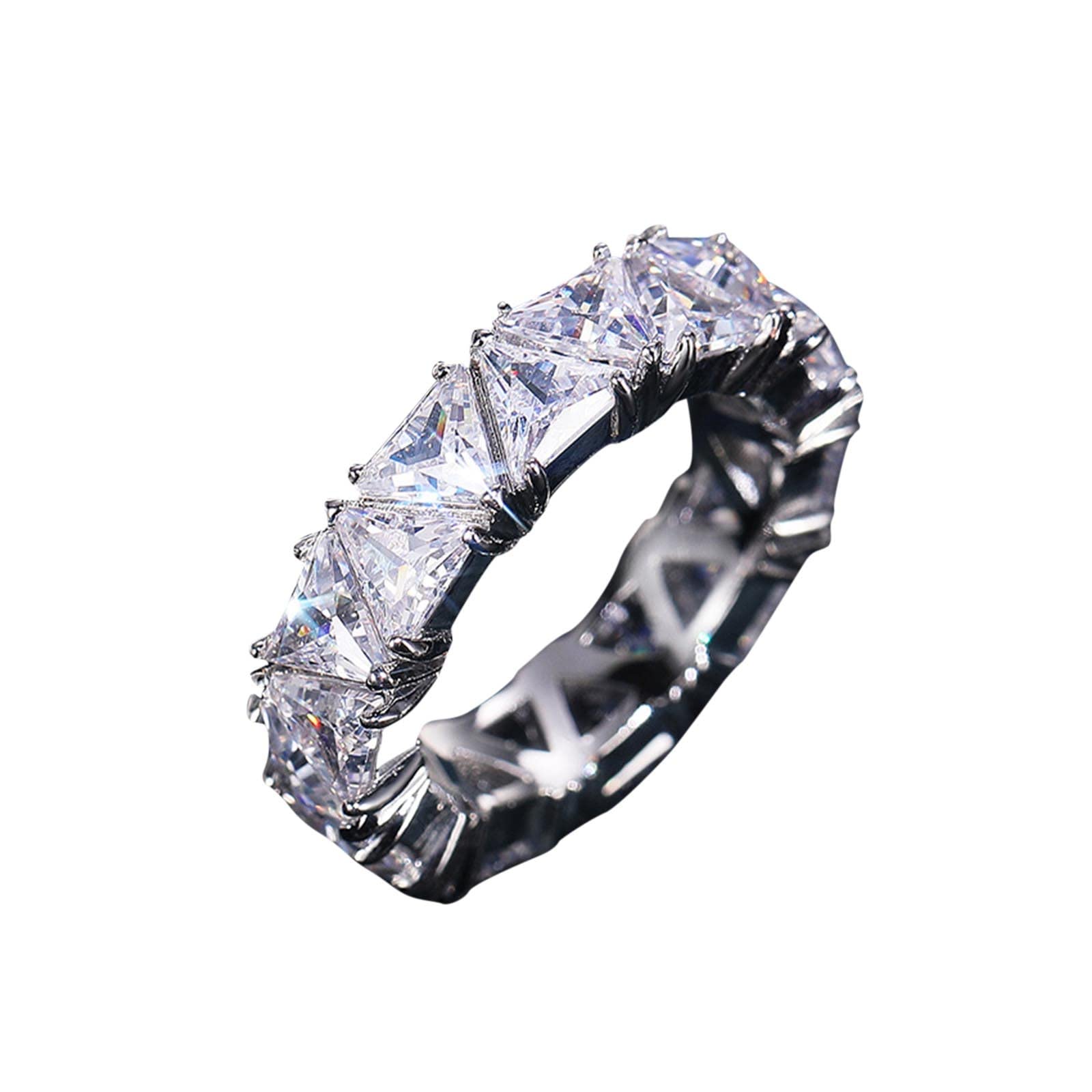 Elegant Silver Retro Triangular Rhinestone Friendship Band Ring for Women & Men - Alloy Jewelry with Simulated Diamonds, Wedding, Birthday Gift (Silver, Size 6) - Perfect for Couples, Anniversaries, Date Nights & Special Occasions