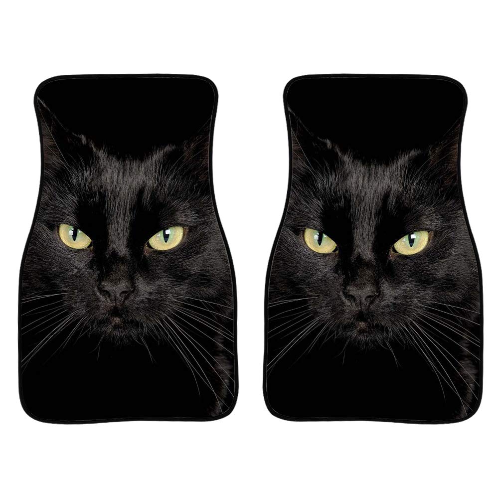 PZZ BEACH Funny Black Cat Face Animal Print Car Floor Mats - Universal 2-Piece Set for SUV/Sedan/Van - Durable Auto Front Foot Mats & Carpet Protectors - Perfect for Pet Lovers & Unique Car Decor Accessories