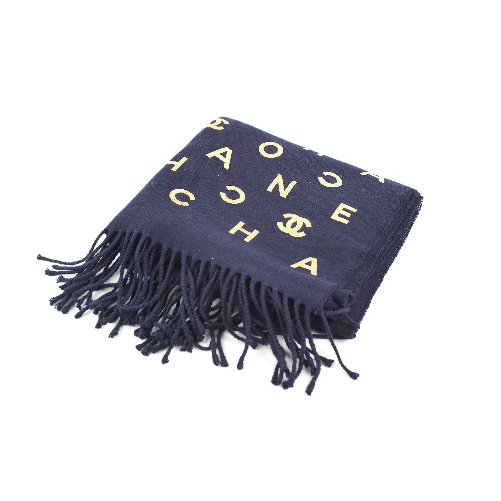 Chanel Navy Blue Long Tassel Silk Scarf for Women - Luxury Fashion Accessory for Outfits, Gifts & Special Occasions