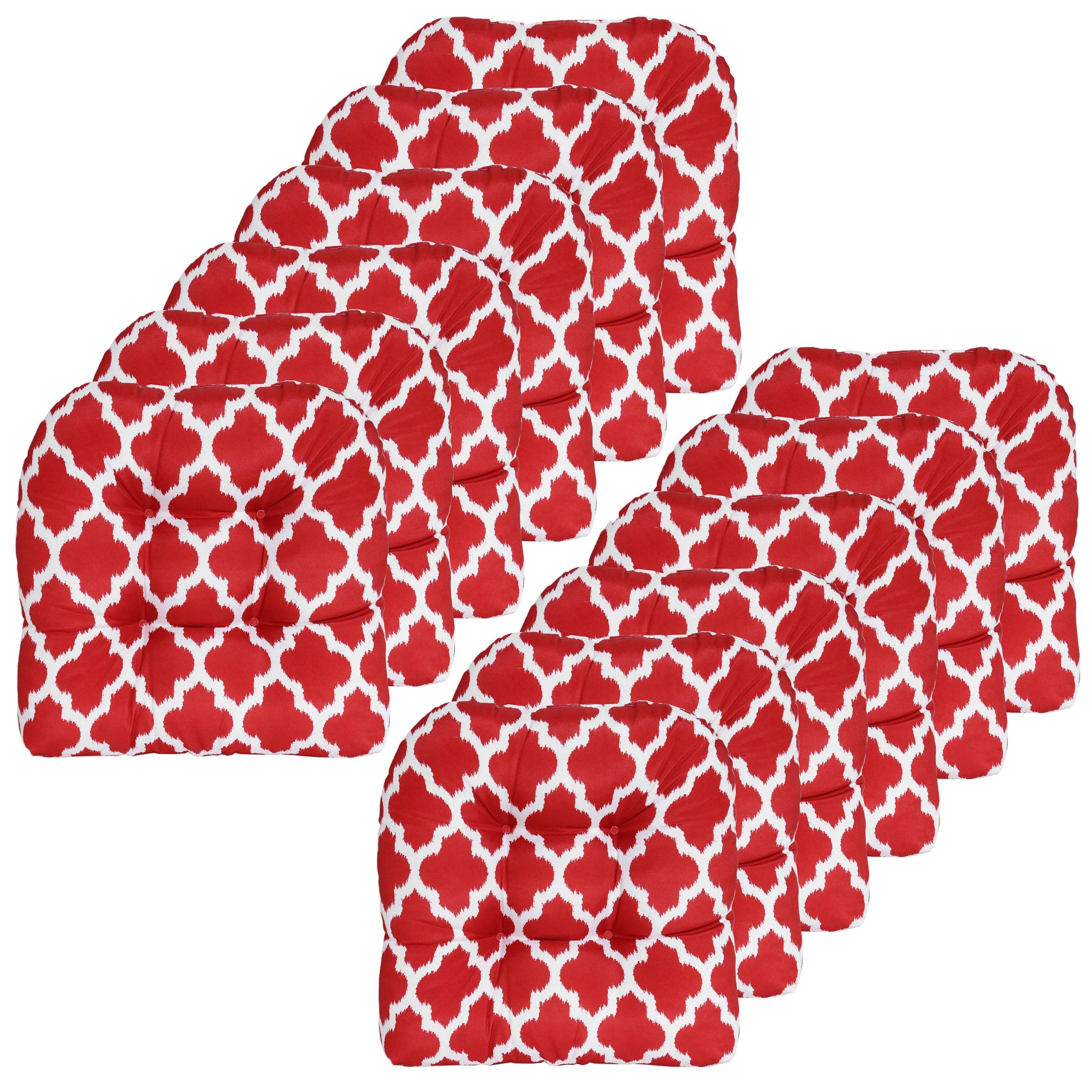 Premium Outdoor Chair Cushions 19x19 Inch - Sweet Home Collection Thick Tufted Patio Seat Pads with Comfortable Fiber Fill (12-Pack, Tessa Red) - Perfect for Garden, Deck, Poolside & Outdoor Furniture